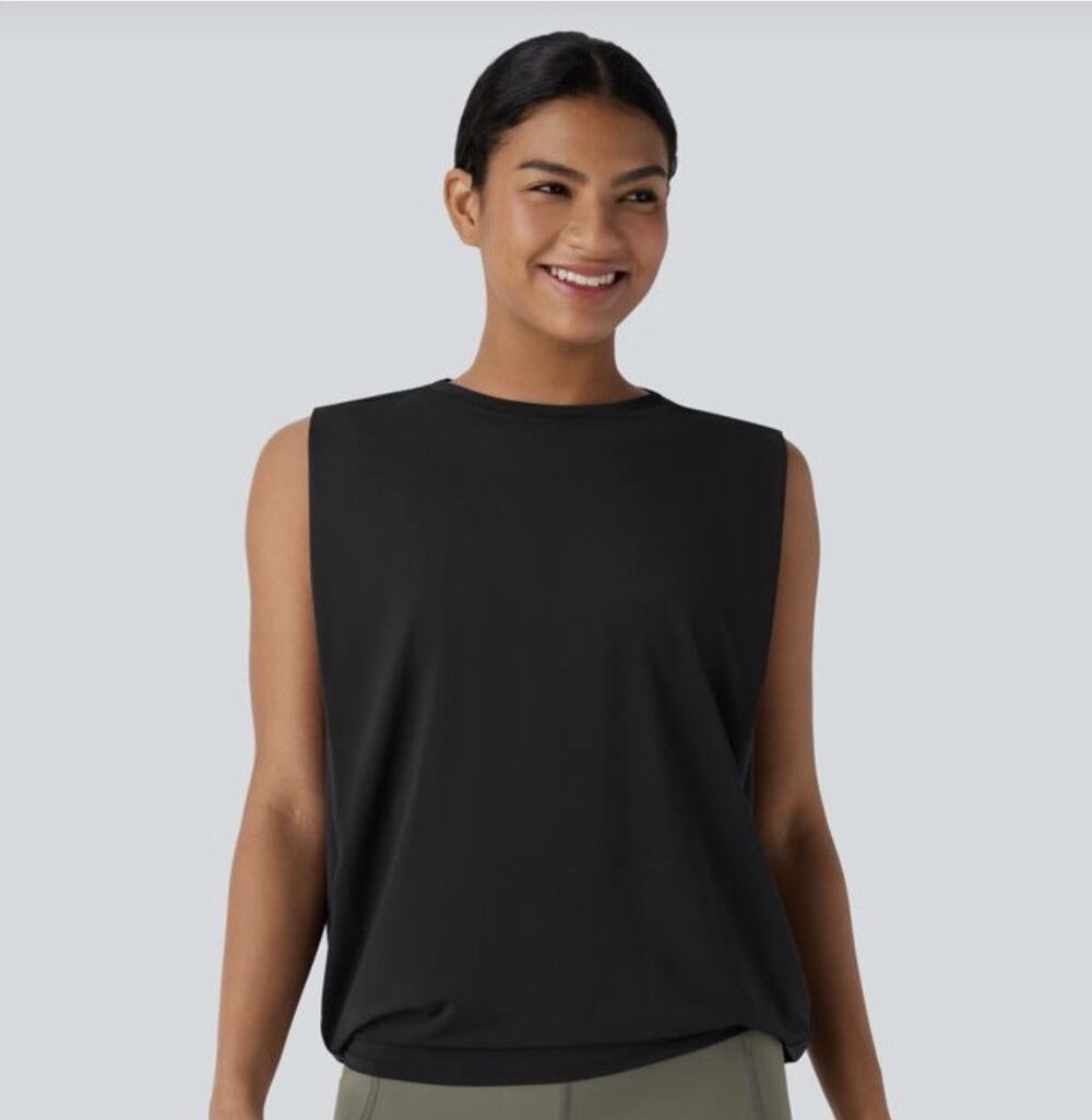 Halara Round Neck Ruched InstantCool Yoga Tank Top-UPF50+ M